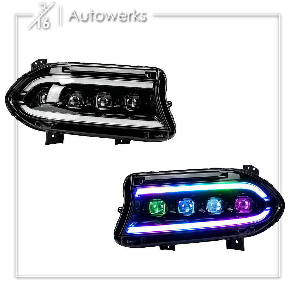 Upgraded Quad-Projector RGB Flow-Series Headlights for 2015-2023 Dodge Charger 316 Autowerks