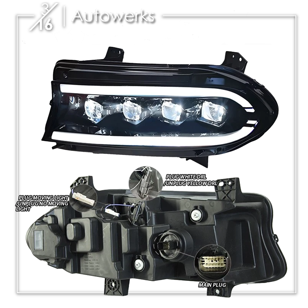 Upgraded Quad-Projector Sequential Headlights for 2015-2023 Dodge Charger 316 Autowerks