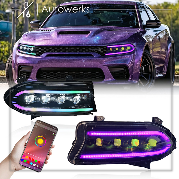 Upgraded Quad-Projector RGB Flow-Series Headlights for 2015-2023 Dodge Charger 316 Autowerks