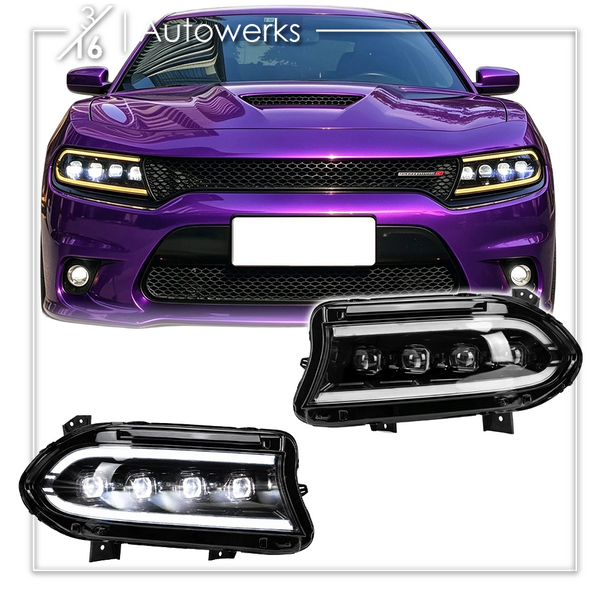 Upgraded Quad-Projector Sequential Headlights for 2015-2023 Dodge Charger 316 Autowerks